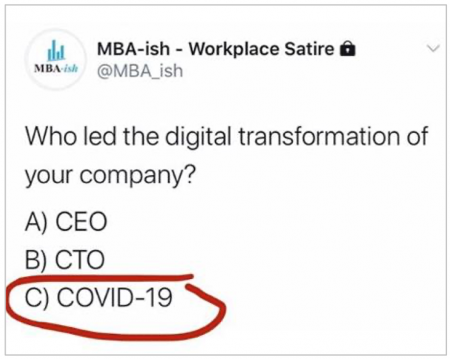 social media post of a poll: who led the digital transformation of your company? the selected answer is COVID-19.