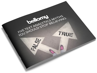 Bellomy's The cover of Bellomy's whitepaper titled "Five text analytics myths you should stop believing." 