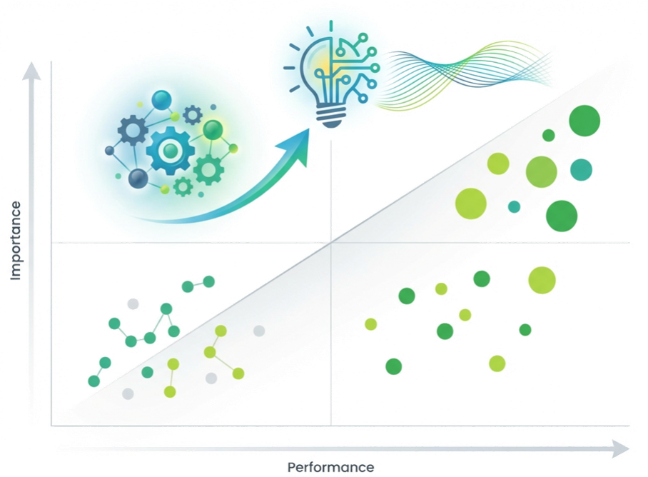 Importance vs. Performance visual highlighting opportunity areas