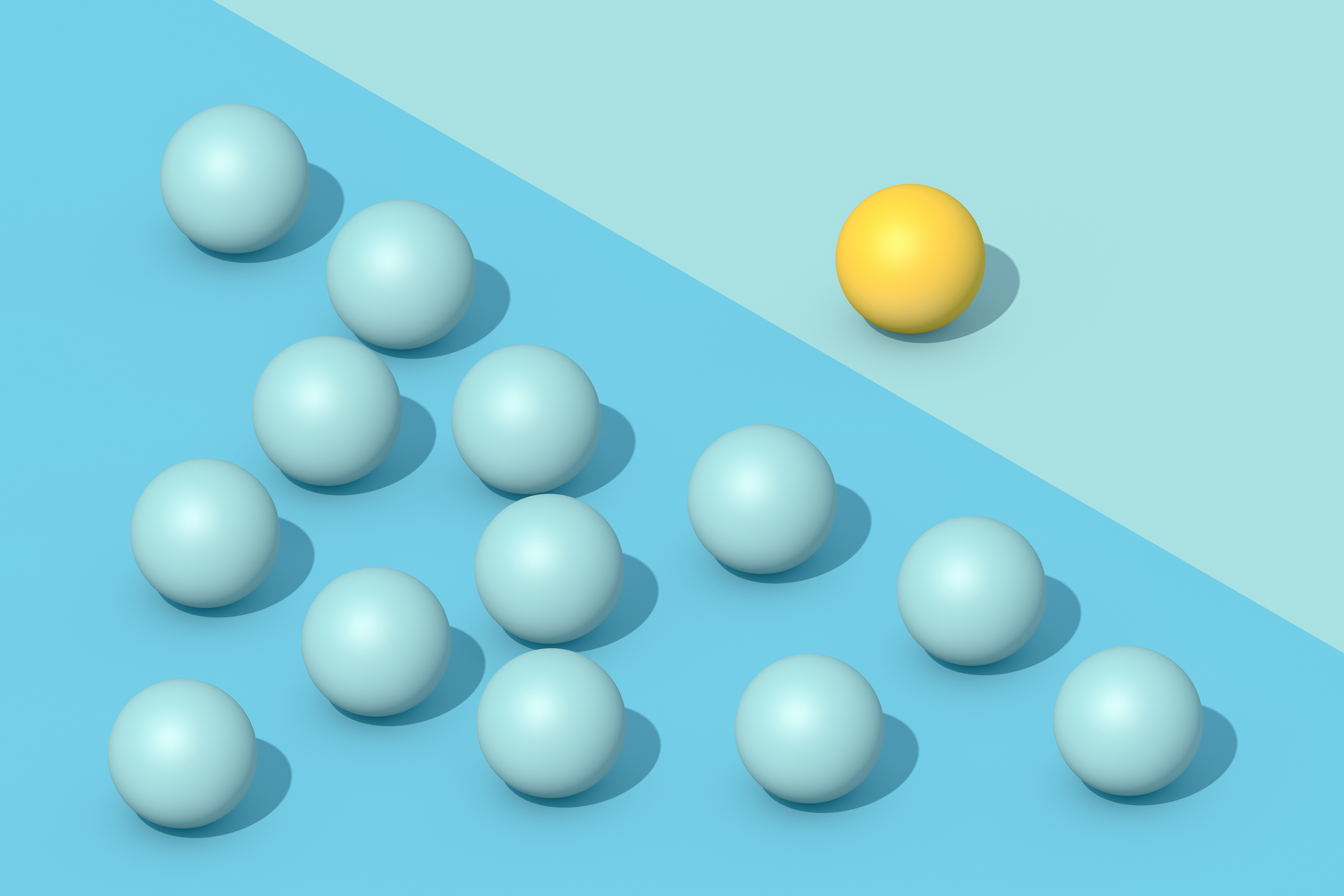 3D rendering of spheres representing standing out from the crowd and leadership through innovation