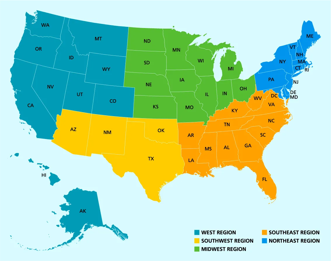 regional map of the US