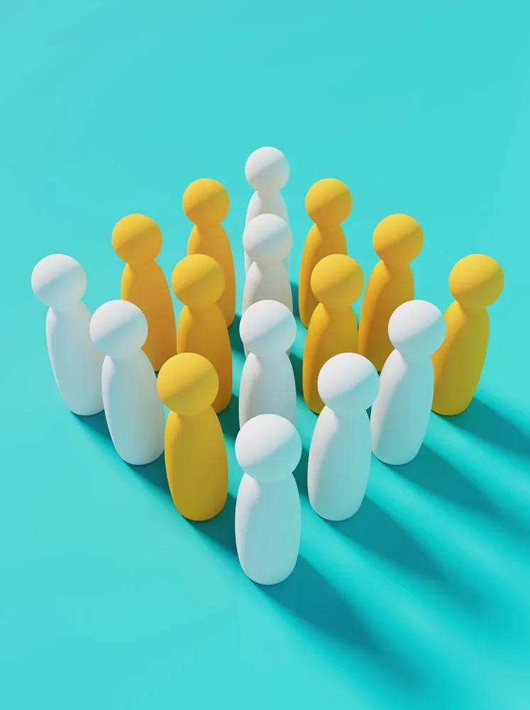 Community made up of different plastic pieces of white and yellow colors