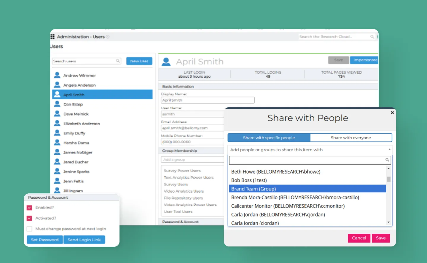 Bellomy's robust users and permissions system
