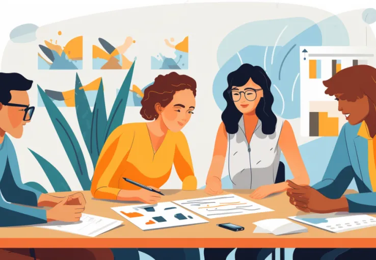 A diverse group of market research employees work together on a variety of tasks to ensure the successful outcome of a client's project. 