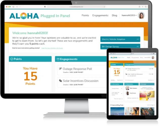 Computer screen showing the home page of an online community for utility customers