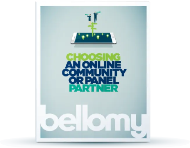 Report cover titled 'Choosing an online community or panel partner' from Bellomy