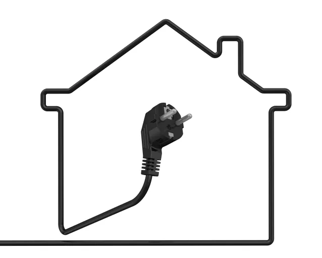 Symbol of home from electrical wire with the socket. The concept of electrification of houses