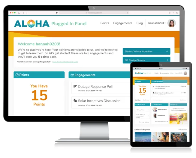 Computer screen showing the home page of an online community for utility customers