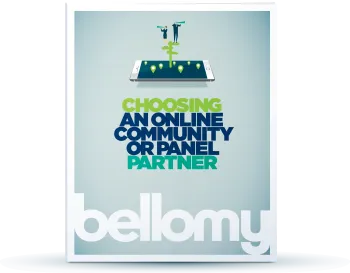 Report cover titled 'Choosing an online community or panel partner' from Bellomy