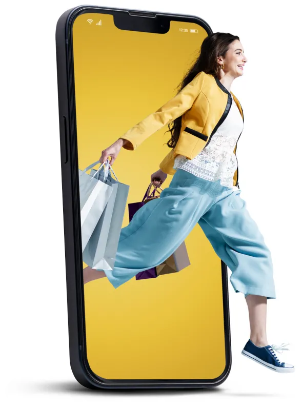 Cheerful woman doing online shopping