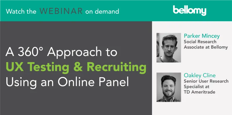 Webinar title page: UX Testing & Recruiting using an online panel